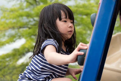 a small child playing on a playground