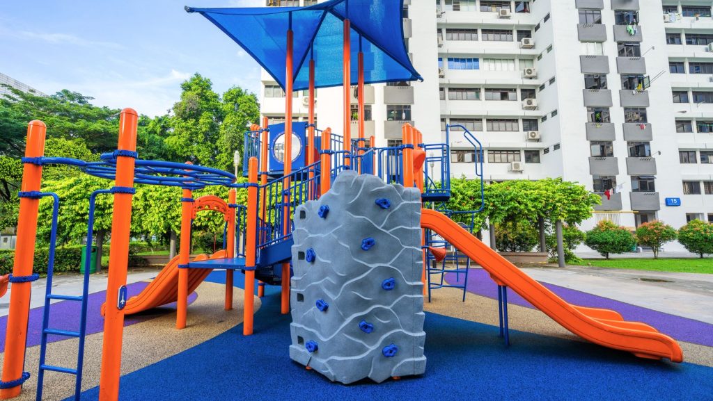 Colorful outdoor playground in a city