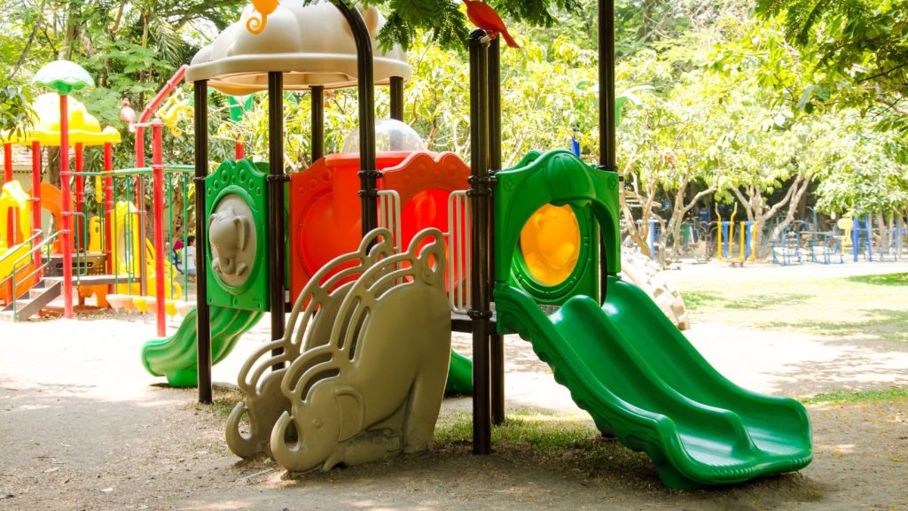 Outdoor rotational mold made-plastic playground in a park