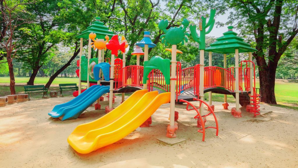 A colourful outdoor custom playground