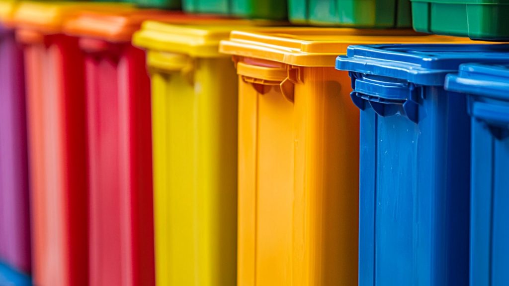 Colourful plastic bins